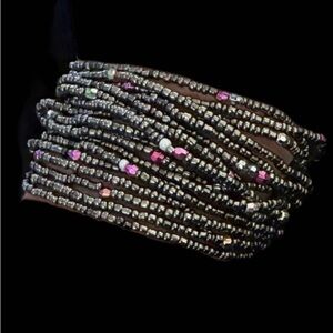 Bohemian Handmade Marcasite Silver Grey Beaded Bracelet with crocheted Closure